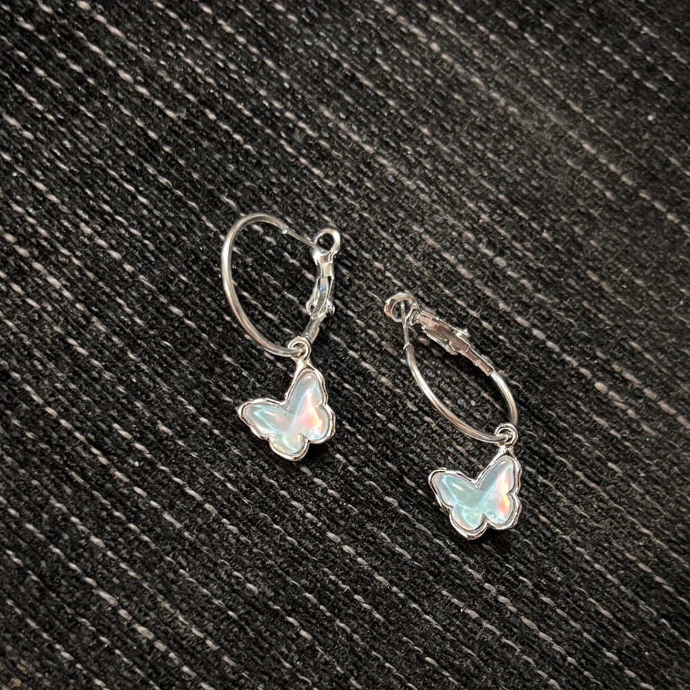 Elegant Silver Tone Butterfly Earrings